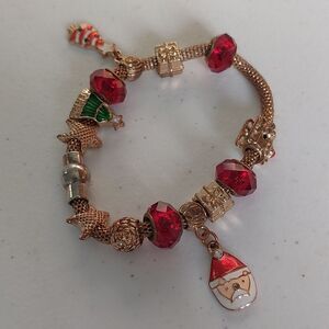 Christmas Themed Charmed Slider Beads Bracelet Santa Christmas Tree Star